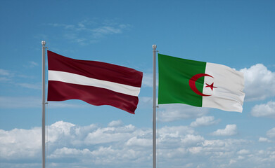 Latvia and Algeria national flags, country relationship concept