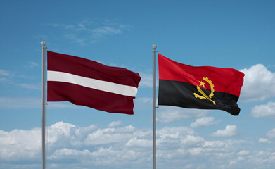 Latvia and Angola national flags, country relationship concept