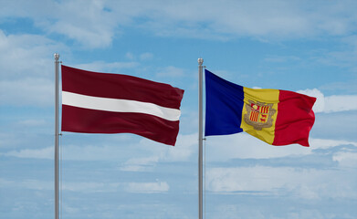 Naklejka na ściany i meble Latvia and Andorra national flags, country relationship concept