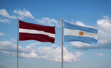 Argentina and Latvia flags, country relationship concept