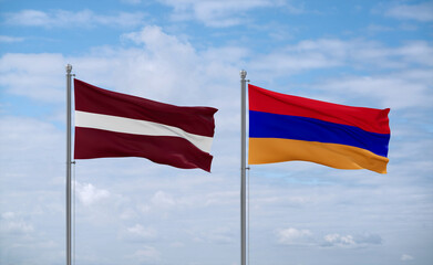 Armenia and Latvia flags, country relationship concept