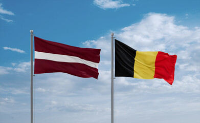 Naklejka na ściany i meble Belgium and Latvia flags, country relationship concept