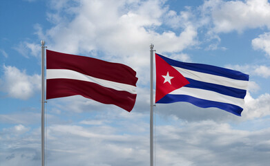 Cuba and Latvia flags, country relationship concept