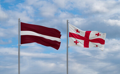 Georgia and Latvia flags, country relationship concept