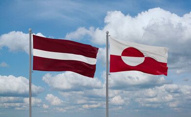 Greenland and Latvia flags, country relationship concept