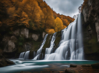waterfall in autumn  - Created with Generative AI Technology