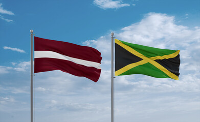 Jamaica and Latvia flags, country relationship concept