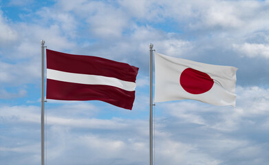 Japan and Latvia flags, country relationship concept