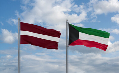 Kuwait and Latvia flags, country relationship concept