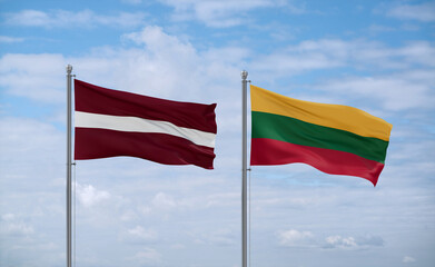 Fototapeta na wymiar Lithuania and Latvia flags, country relationship concept