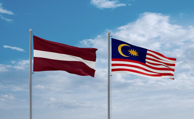 Malaysia and Latvia flags, country relationship concept