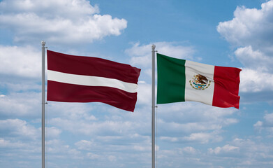 Mexico and Latvia flags, country relationship concept