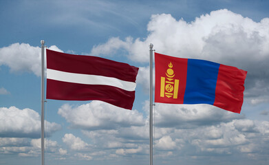 Mongolia and Latvia flags, country relationship concept