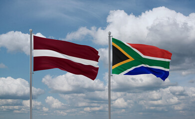 South Africa and Latvia flags, country relationship concept