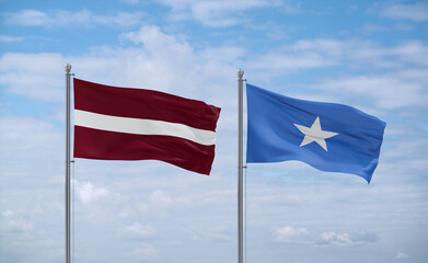 Somalia and Latvia flags, country relationship concept