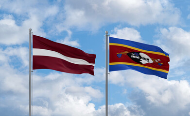 Eswatini and Latvia flags, country relationship concept