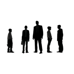Black silhouette of five people on white background.