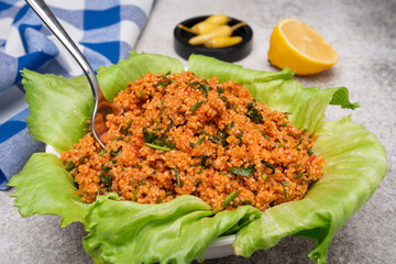 Turkish tridational homemade food kısır. Bulgur food	