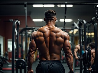 Fototapeta na wymiar Muscular bodybuilder handsome men in gym