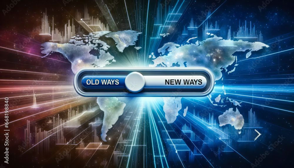 Poster digital interface slider transitioning from old ways to new ways
