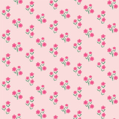 Seamless pattern background with simple hand drawn flowers. Cute childish ornament with blossoms