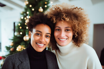 A couple of women standing next to each other created with generative AI technology