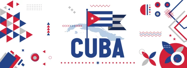 Deurstickers Cuba national or independence day banner design for country celebration. Flag and map of Cuba with modern retro design and abstract geometric icons. Vector illustration. © Smix Ryo 