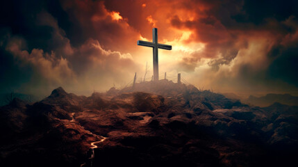 The holy cross where Jesus was crucified and resurrected. AI Generated