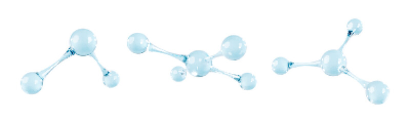 Set of glass molecules model. 3D abstract molecular structure isolated on white background. Vector 3d illustration - obrazy, fototapety, plakaty