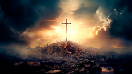 The holy cross where Jesus was crucified and resurrected. AI Generated - obrazy, fototapety, plakaty