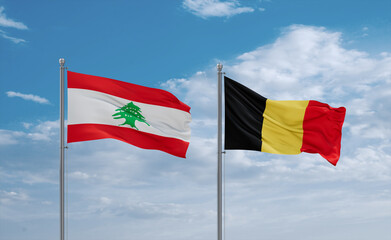 Belgium and Lebanon flags, country relationship concept