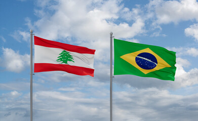Lebanon and Brazil flags, country relationship concept