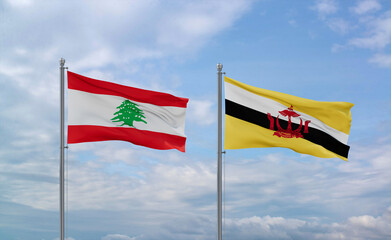 Brunei and Lebanon flags, country relationship concepts