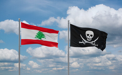 Pirate and Lebanon flags, country relationship concept