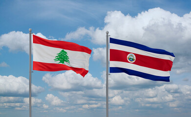 Costa Rico and Lebanon flags, country relationship concept