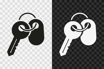 Key with tag silhouette icon, vector glyph sign. Key with tag symbol isolated on dark and light transparent backgrounds. - obrazy, fototapety, plakaty