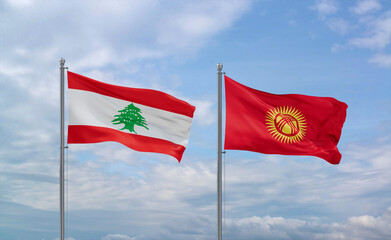 Kyrgyzstan and Lebanon flags, country relationship concept