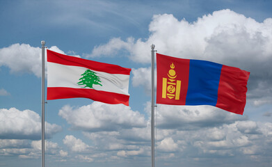 Mongolia and Lebanon flags, country relationship concept