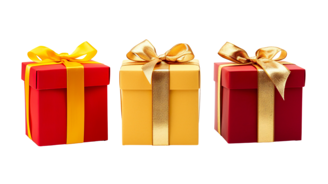 Three gift boxes collection set isolated on white PNG