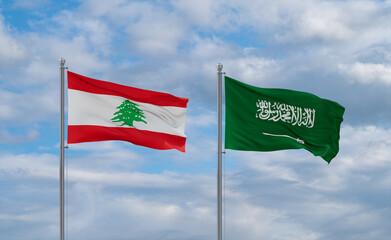 Lebanon and Saudi Arabia flags, country relationship concepts