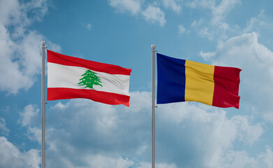 Romania and Lebanon flags, country relationship concept
