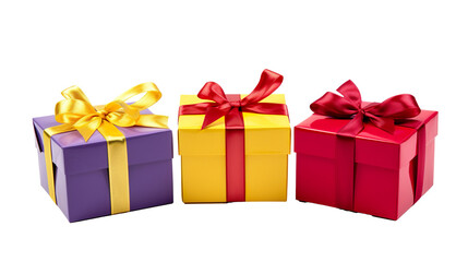 Obraz premium Three gift boxes collection set isolated on white PNG