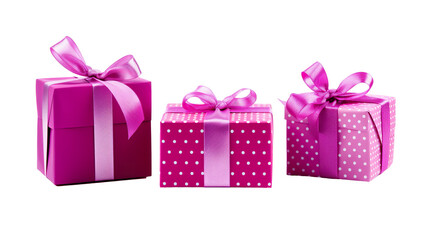 Three gift boxes collection set isolated on white PNG