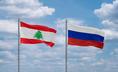 Russia and Lebanon flags, country relationship concept