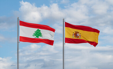 Spain and Lebanon flags, country relationship concept