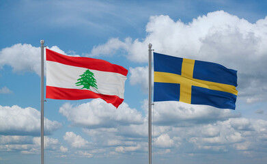 Sweden and Lebanon flags, country relationship concept