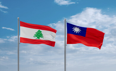 Taiwan and Lebanon flags, country relationship concept