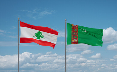 Turkmenistan and Lebanon flags, country relationship concept