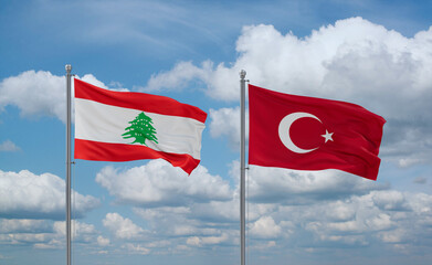 Turkey and Lebanon flags, country relationship concept