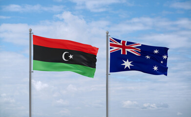 Australia and Libya flags, country relationship concept